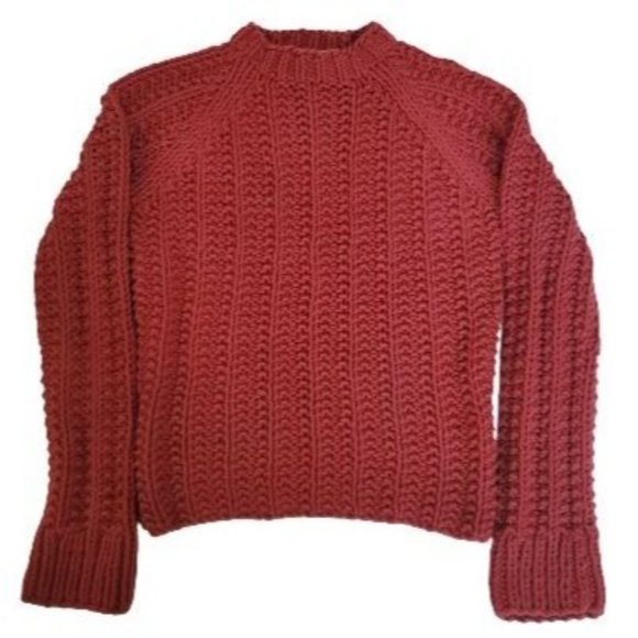 J. Crew Women's Knit By Hand Chunky Trend Knit Pullover Sweater Burgundy Red XS - Picture 2 of 11